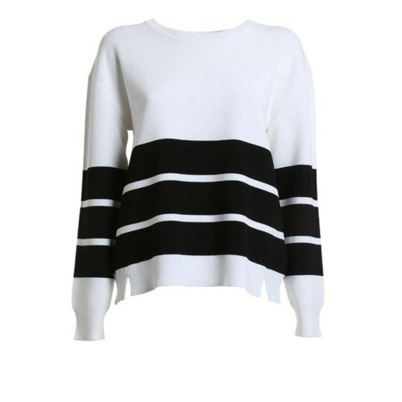 J Brand Women's White Striped Crew Neck Stretch Long Sleeve Sweater Size Medium - Picture 8 of 8